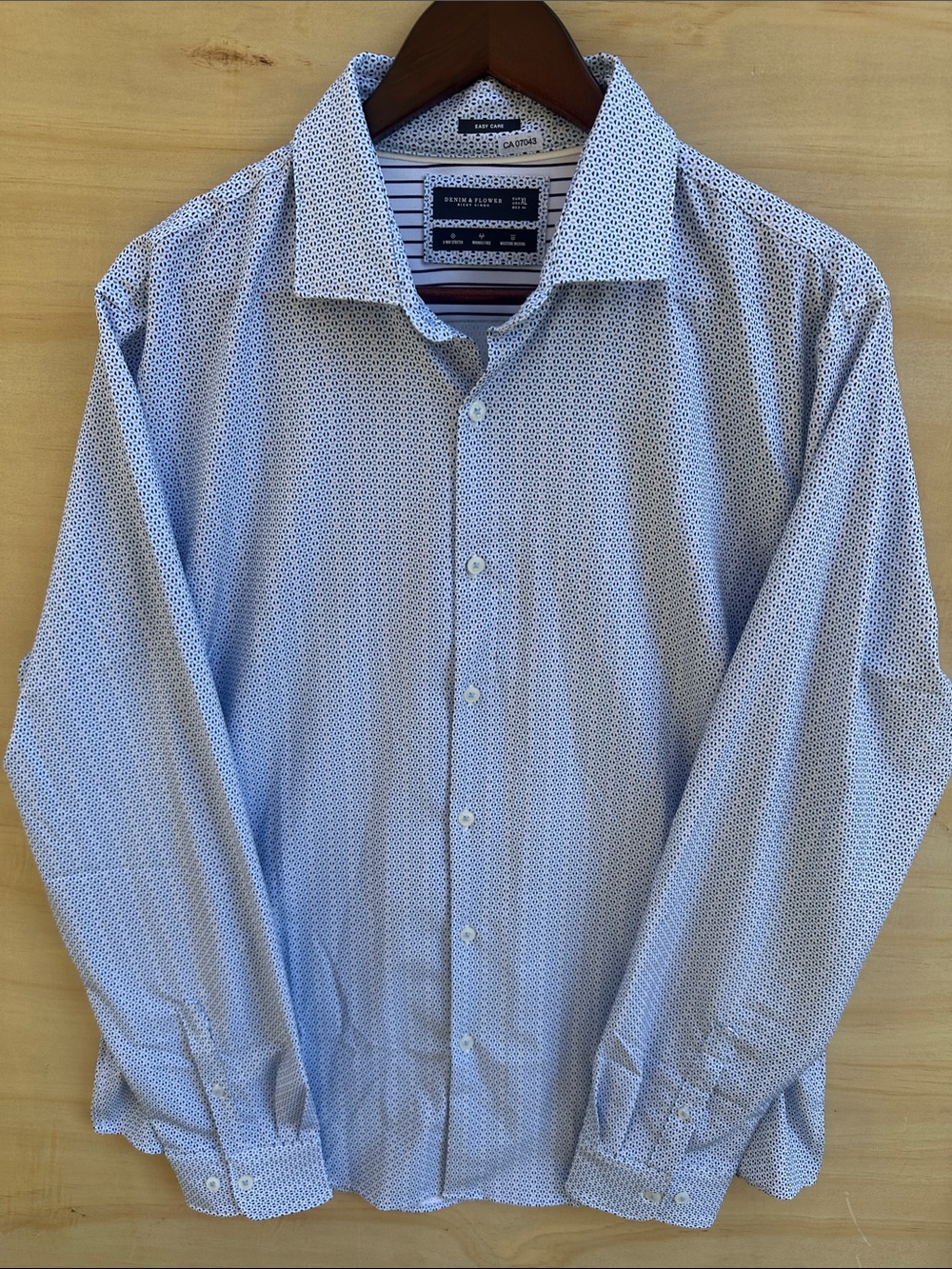 Denim & Flower Ricky Singh XL44 Slim-Fit Stretch White-Blue-Grey Dress Shirt